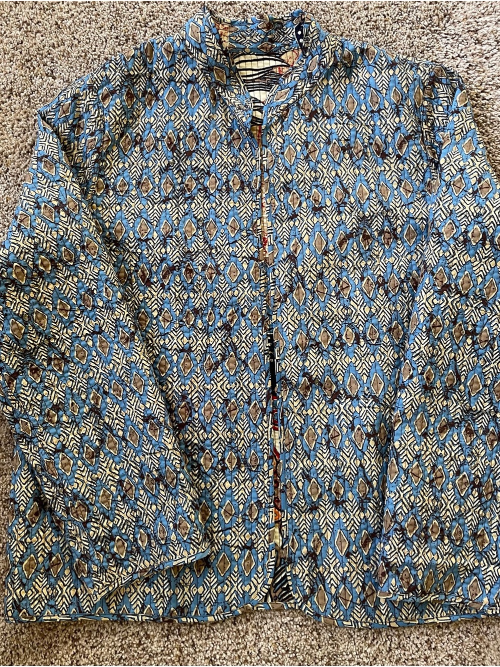 Kantha Blue Patterned Lightweight Women's Reversible Jacket